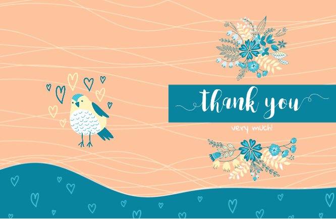 Blue single bird loves you Thank you greeting card