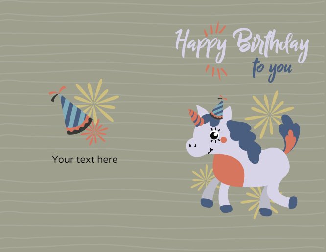 Grey birthday unicorn