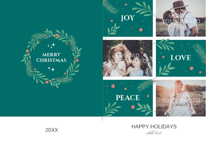 Green Joy Love Peace holiday card A6