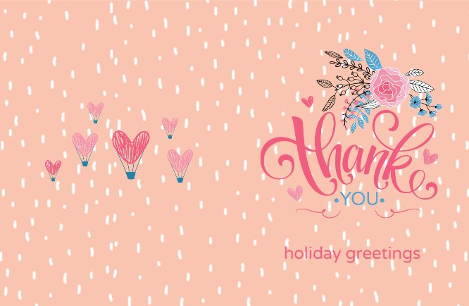 Pink Clip Arts Valentie's Day Thank you Greeting Card