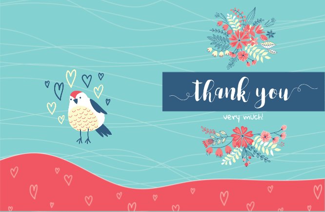 Red single bird loves you Thank you greeting card