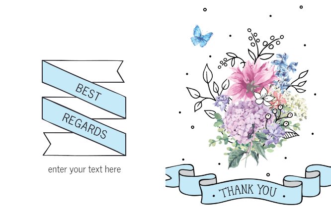 Blue Thank you flowers and butterflies Greeting card