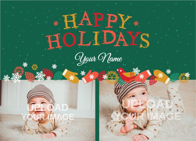 Happy Holidays Green Horizontal with Children