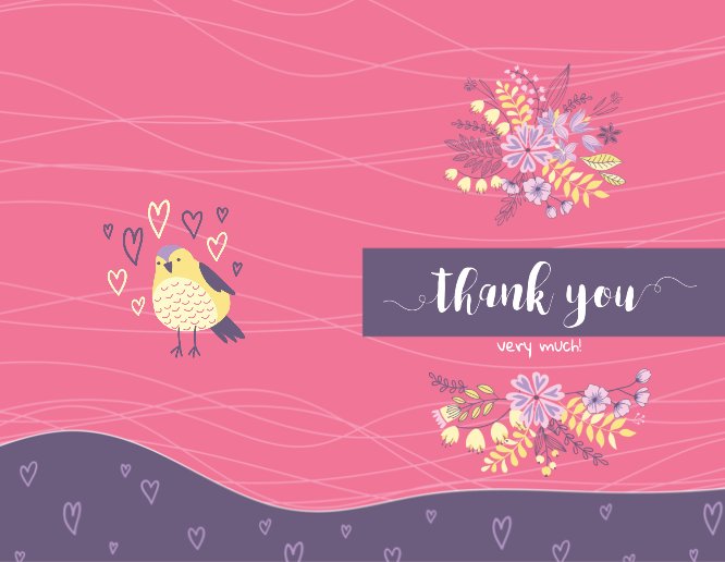 Pink single bird loves you Thank you greeting card