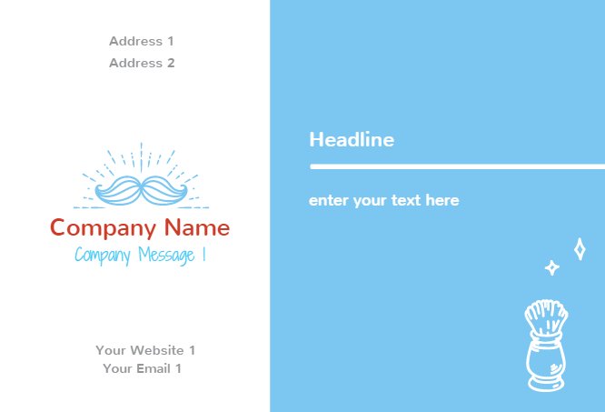 White barbershop moustache business card Back thumbnail image