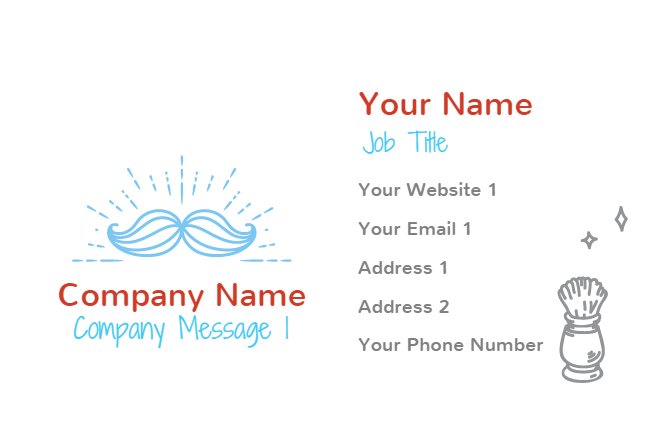 White barbershop moustache business card