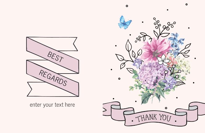 Pink Thank you flowers and butterflies Greeting card