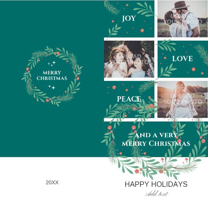 Green Joy Love Peace holiday card long