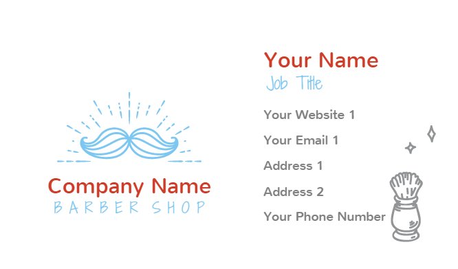 White barbershop moustache business card