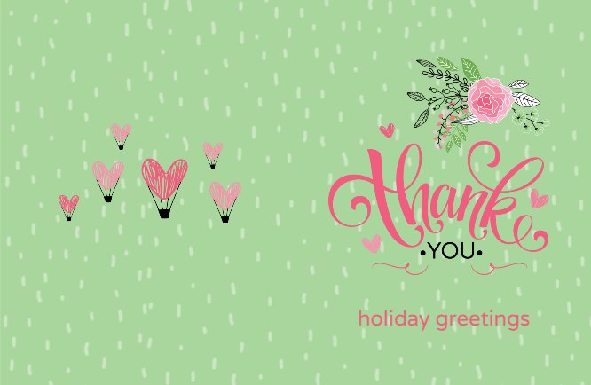 Green Clip Arts Valentie's Day Thank you Greeting Card